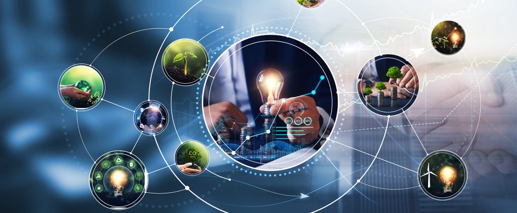 Collage of images that promote green energy. Developing and grow